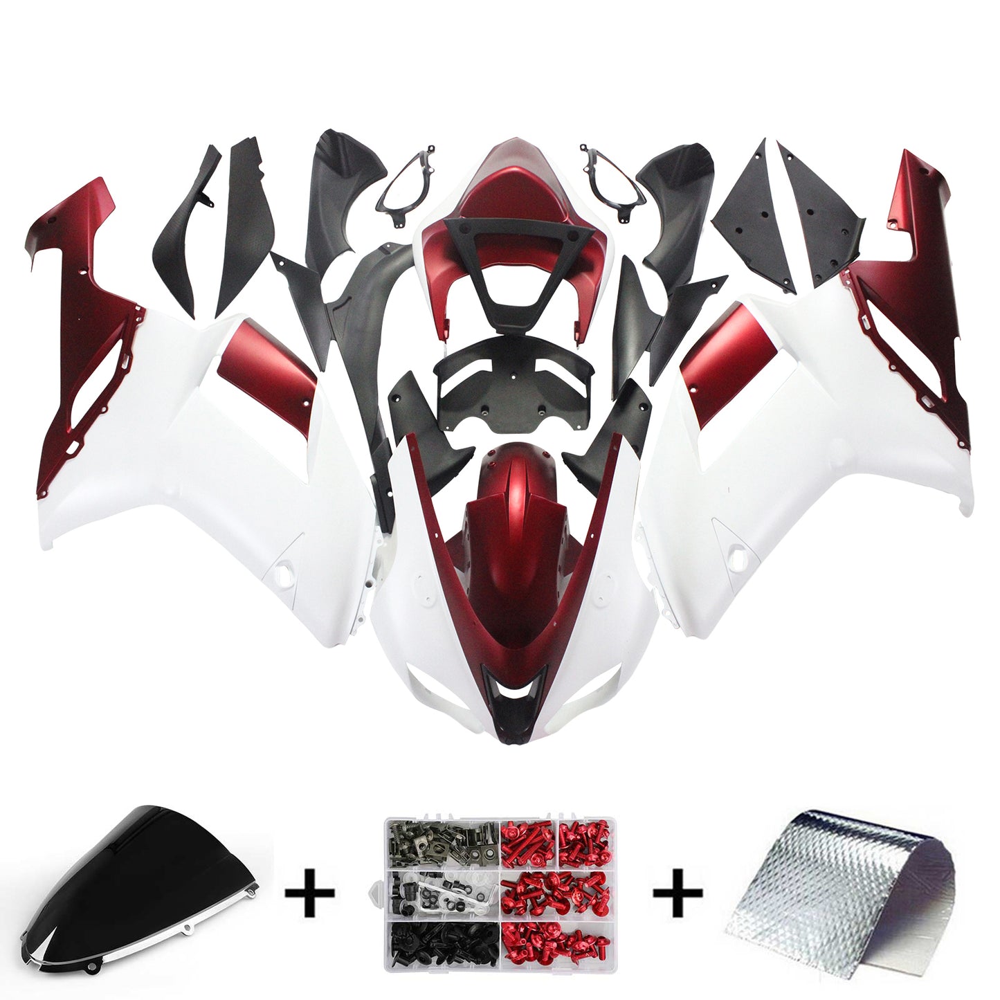 Amotopart Kawasaki 2007-2008 ZX6R 636 Red White Fearing Kit