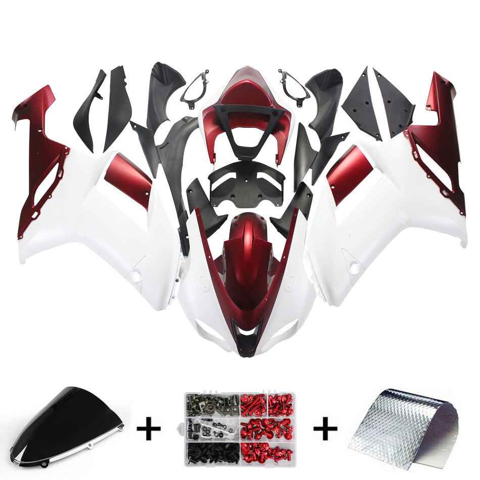 Amotopart Kawasaki 2007-2008 ZX6R 636 Kit Craignant Rouge Blanc