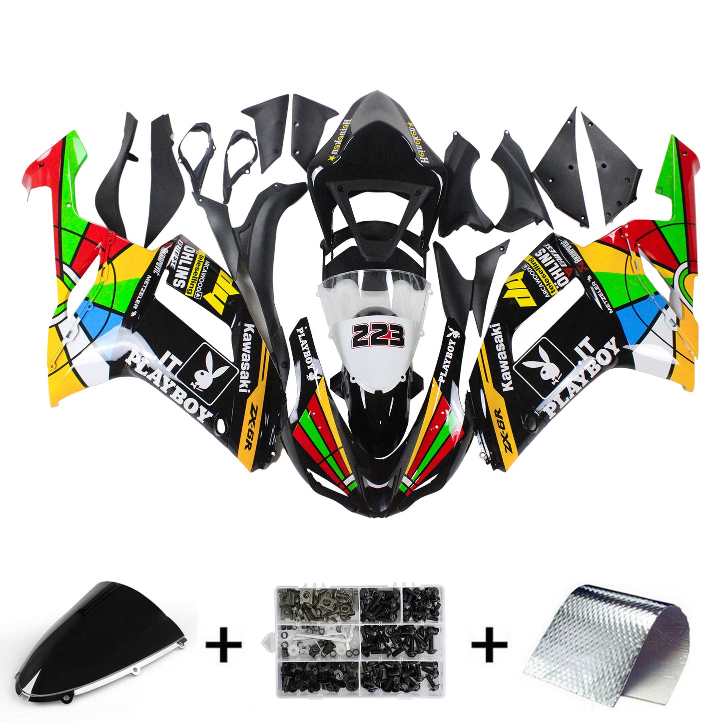 Amotopart Kawasaki 2007-2008 ZX6R 636 Buntes Verkleidungskit