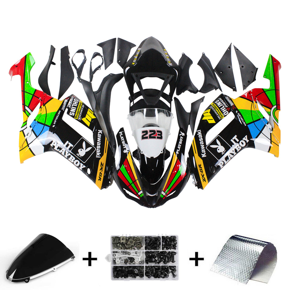 Amotopart Kawasaki 2007-2008 ZX6R 636 Kit de carénage coloré