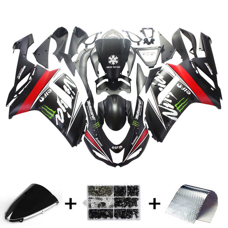 Amotopart Kawasaki 2007-2008 ZX6R 636 Kit de carénage à griffes noir rouge