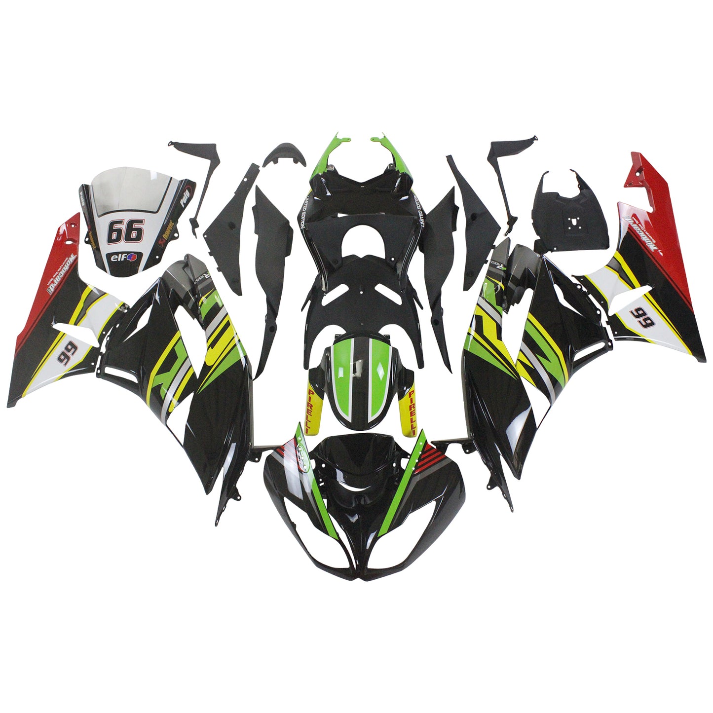 Amotopart Kawasaki 2009-2012 ZX6R 636 Kit de carénage coloré noir