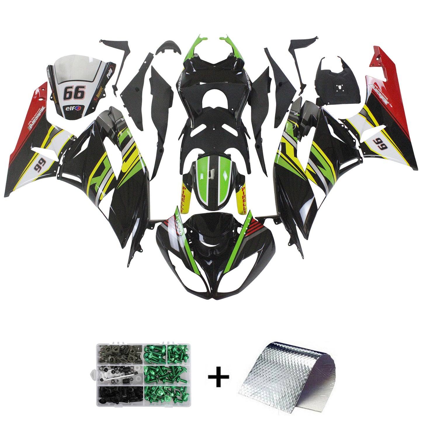 Amotopart Kawasaki 2009-2012 ZX6R 636 Kit de carénage coloré noir