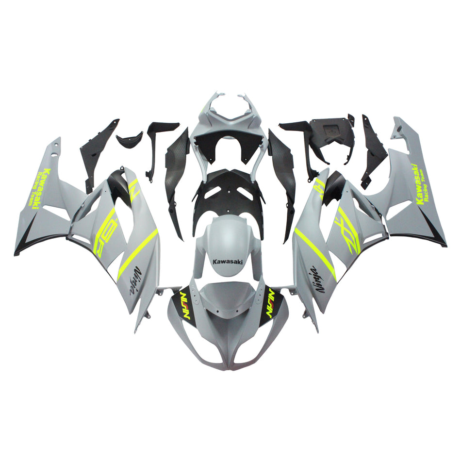 Amotopart Kawasaki 2009-2012 ZX6R 636 Kit Carénage Gris Jaune