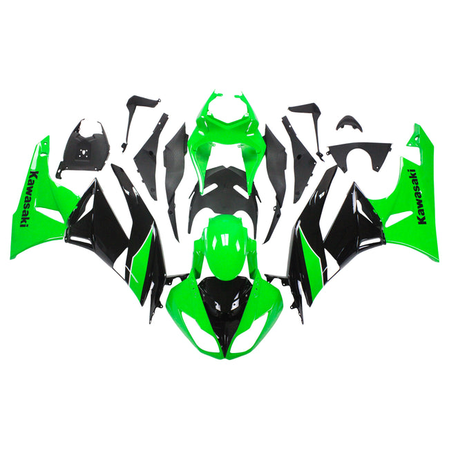 Amotopart Kawasaki 2009-2012 ZX6R 636 Kit de carénage Noir Vert