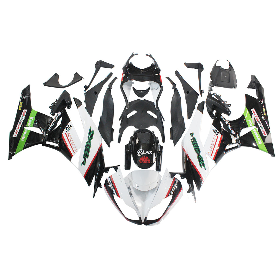 Amotopart Kawasaki 2009-2012 ZX6R 636 Kit de carénage Blanc Vert Noir