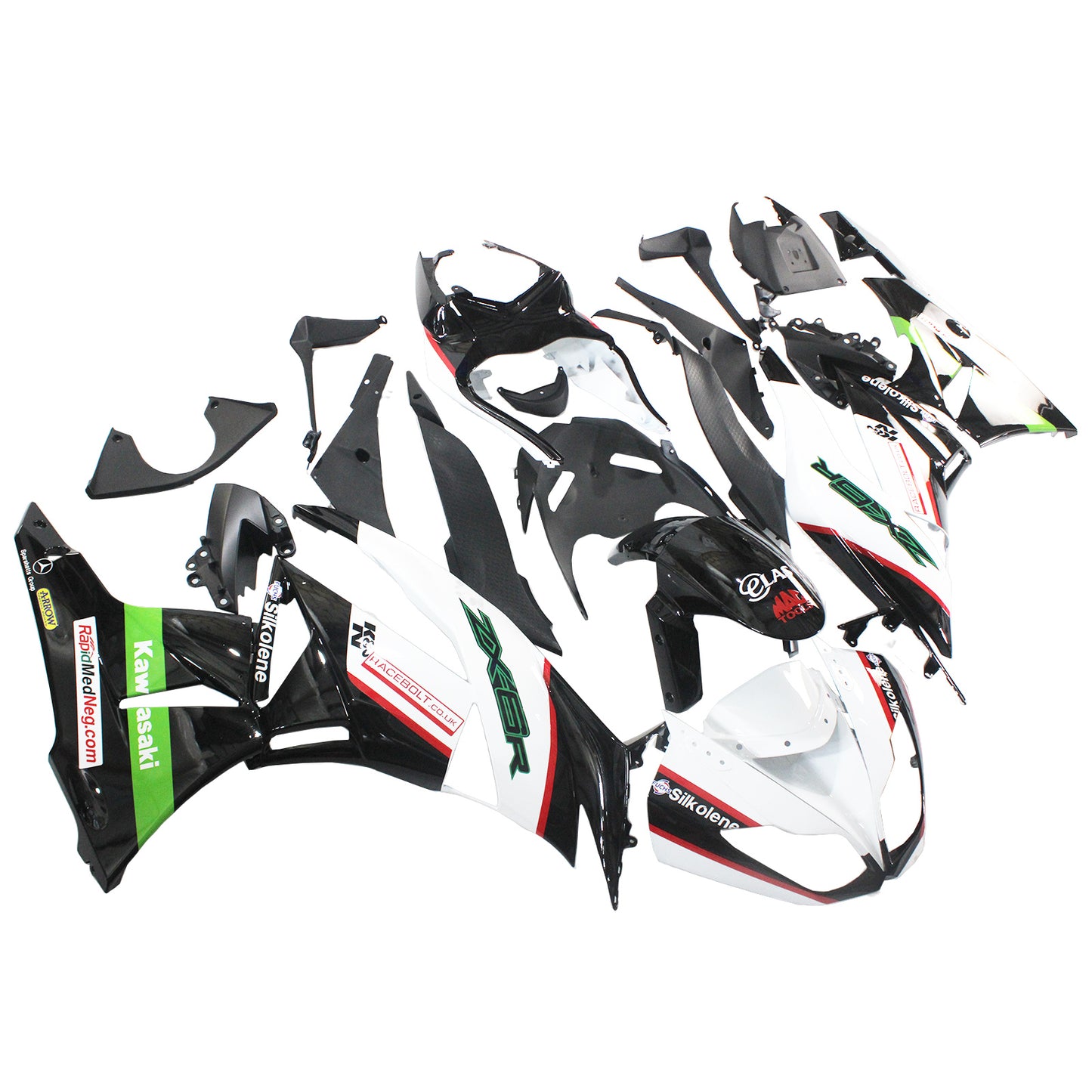 Amotopart Kawasaki 2009-2012 ZX6R 636 Kit de carénage Blanc Vert Noir