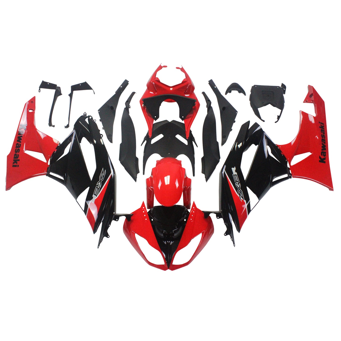 Amotopart Kawasaki 2009-2012 ZX6R 636 Red Mix Schwarzverkleidungskit