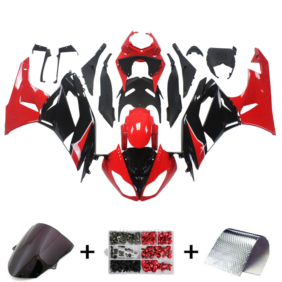 Amotopart Kawasaki 2009-2012 ZX6R 636 Red Mix Schwarzverkleidungskit