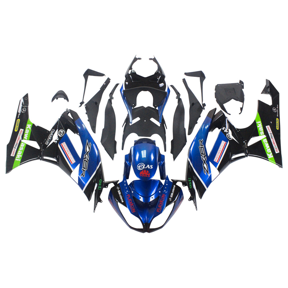Amotopart Kawasaki 2009-2012 ZX6R 636 Kit de carénage bleu mix noir