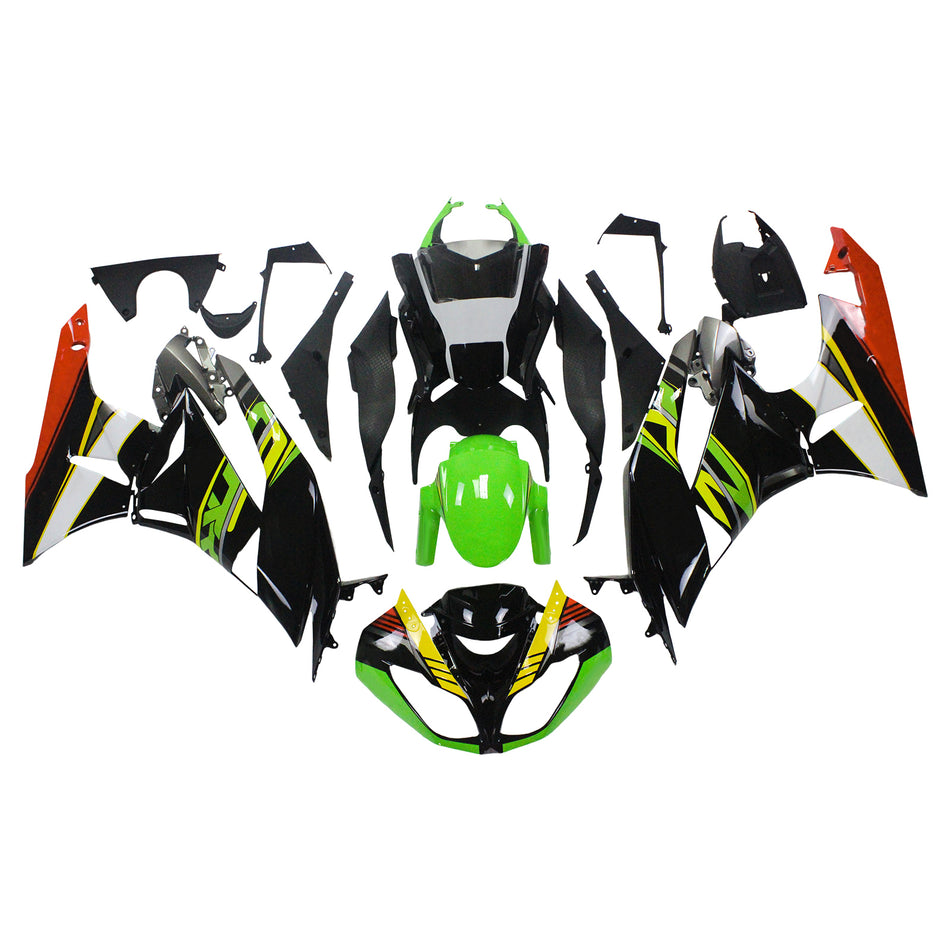 Amotopart Kawasaki 2009-2012 ZX6R 636 Schwarzes Green Claw-Verkleidungskit