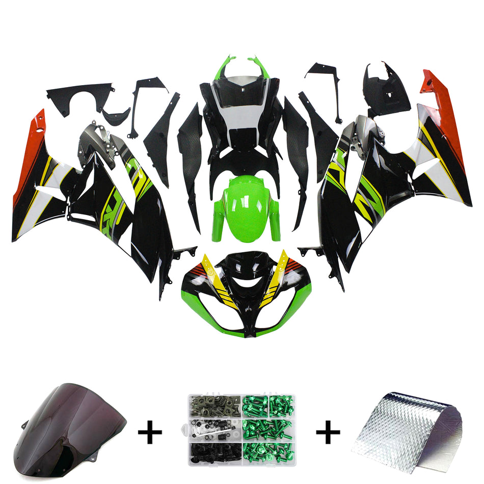 Amotopart Kawasaki 2009-2012 ZX6R 636 Schwarzes Green Claw-Verkleidungskit
