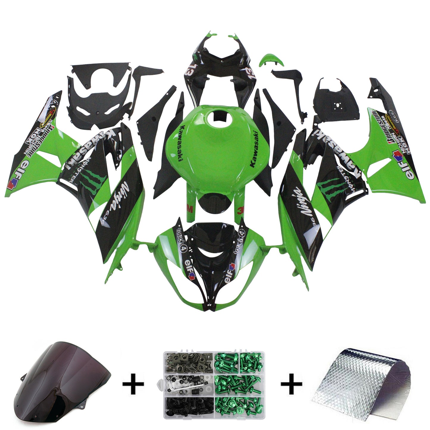 Amotopart Verkleidungsset für Kawasaki ZX6R 636 2009–2012, Karosserie, Kunststoff, ABS