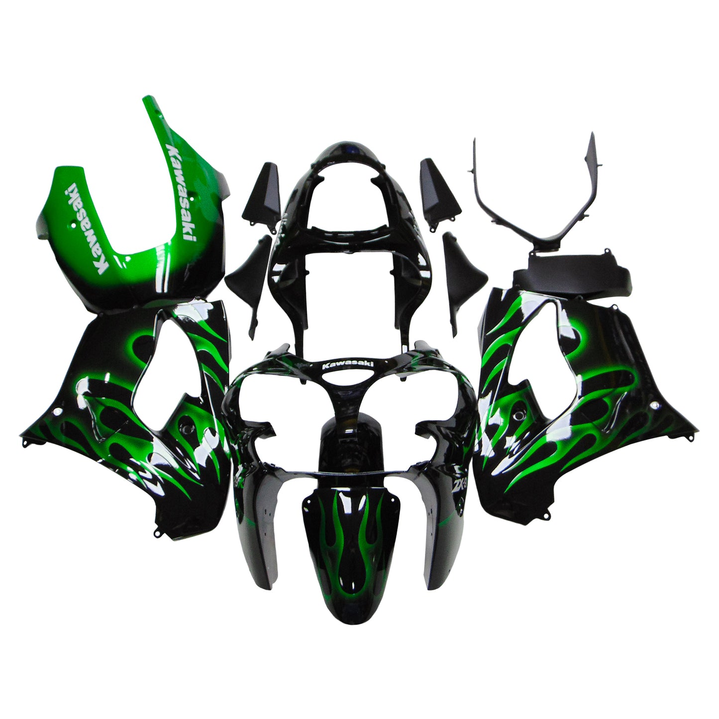 Amotopart Kawasaki ZX9R 2000-2001 Kit de carénage noir vert