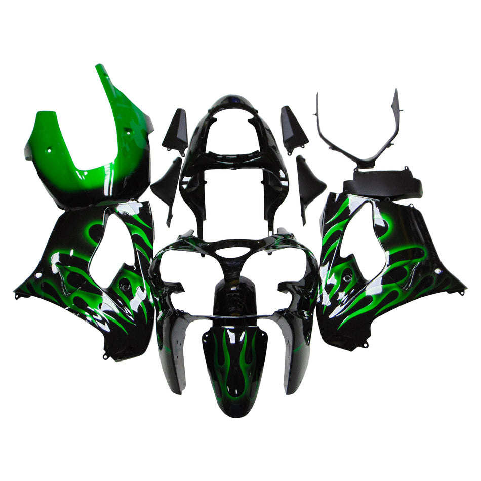 Amotopart Kawasaki ZX9R 2000-2001 Schwarzes Grünverkleidungskit