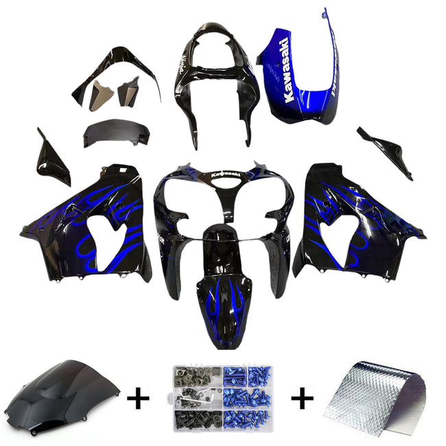 Kit de carénage Amotopart Kawasaki ZX9R 2000-2001 Noir Bleu