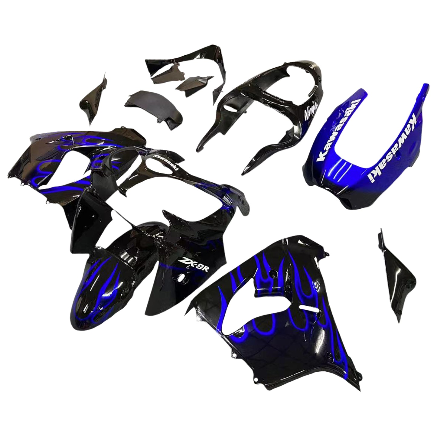 Kit de carénage Amotopart Kawasaki ZX9R 2000-2001 Noir Bleu