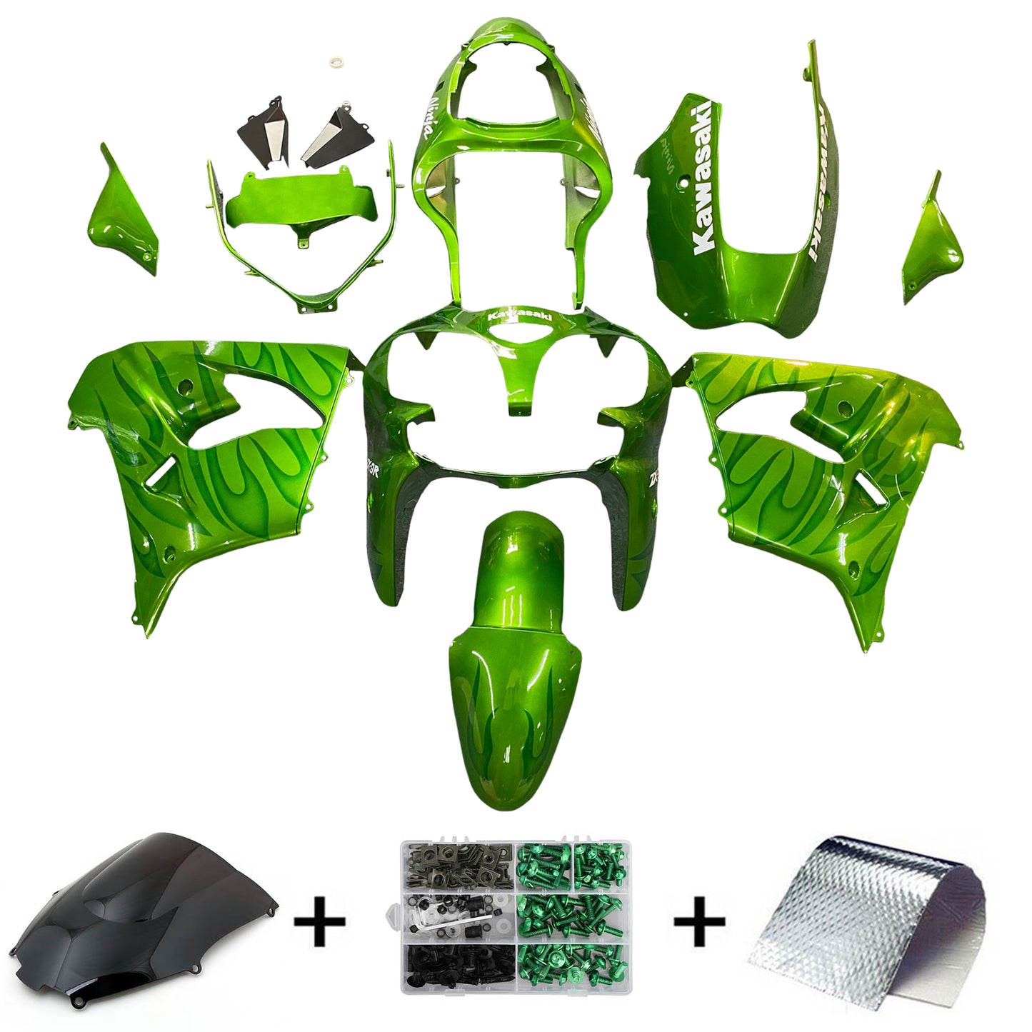 Amotopart Kawasaki ZX9R 2000-2001 Gloss Green Fearing Kit