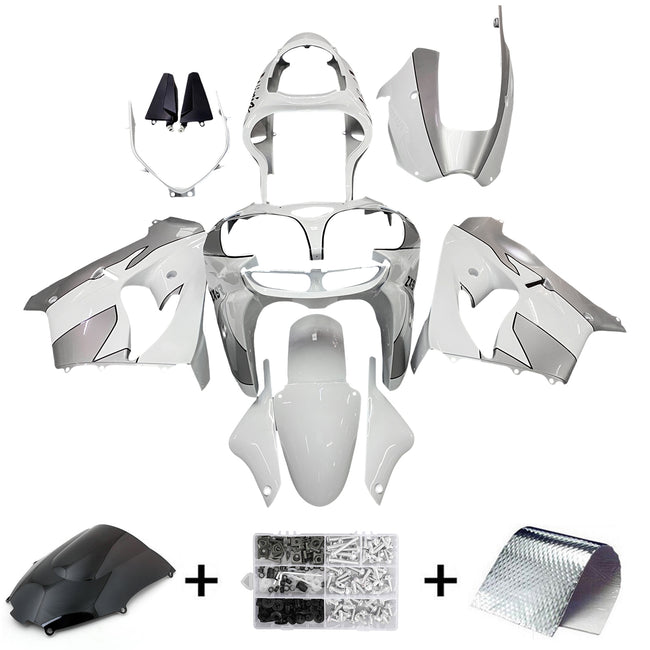 Amotopart Kawasaki ZX9R 2000-2001 Kit de carénage blanc argenté