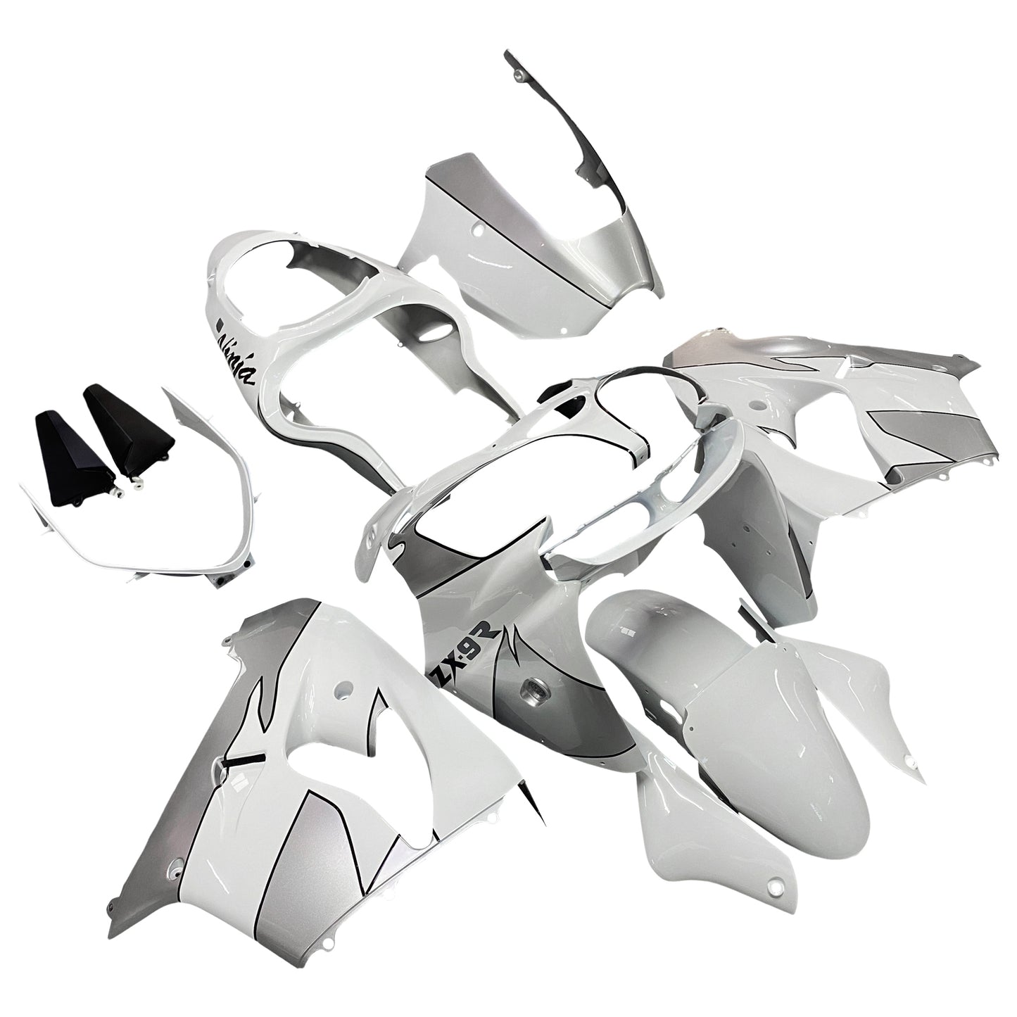 Amotopart Kawasaki ZX9R 2000-2001 Kit de carénage blanc argenté