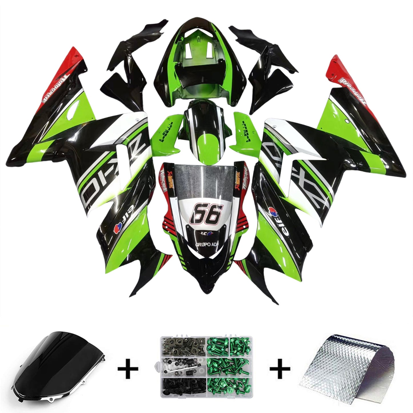 Amotopart Kawasaki 2004-2005 ZX10R White Black Green Green Fearing Kit