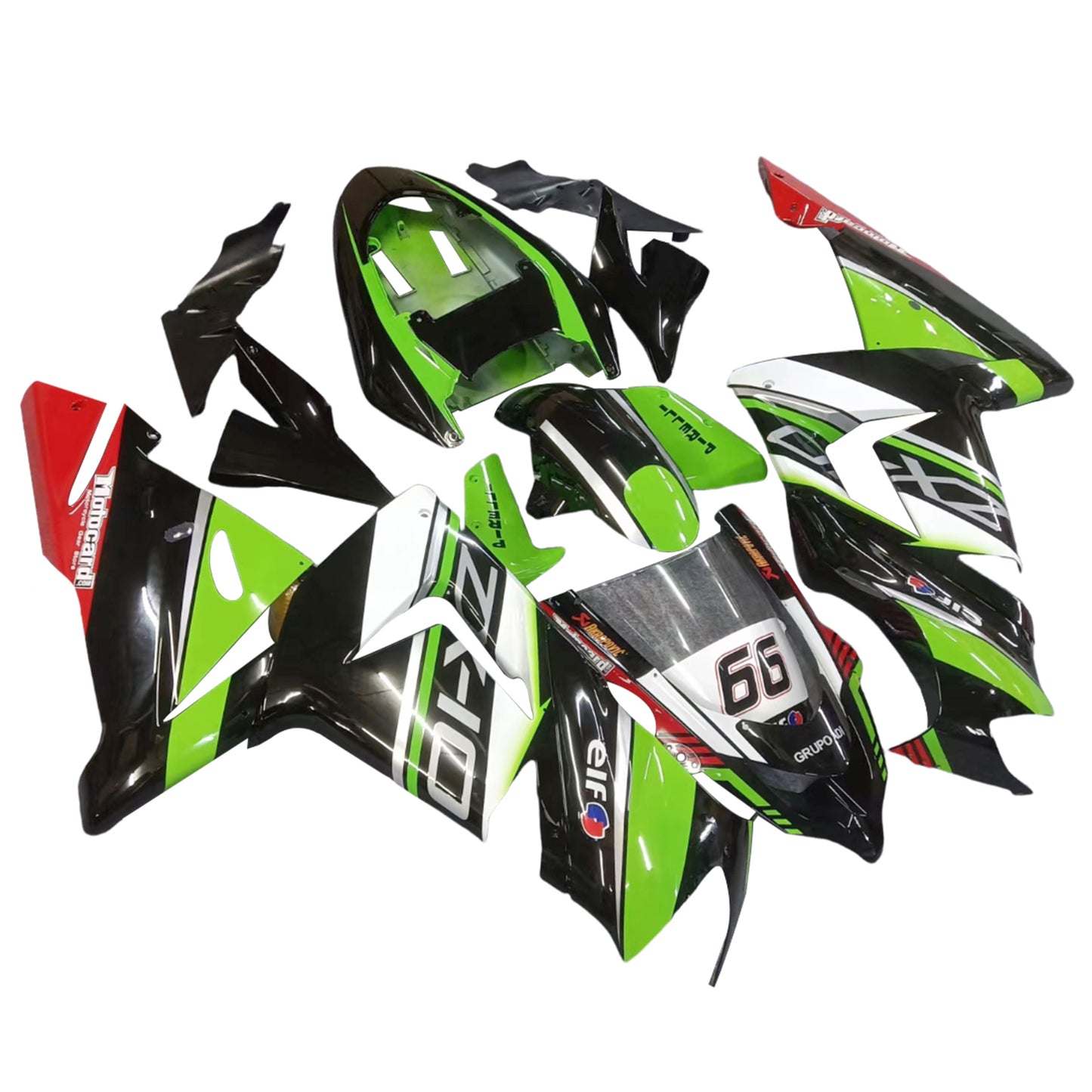 Amotopart Kawasaki 2004-2005 ZX10R White Black Green Green Fearing Kit