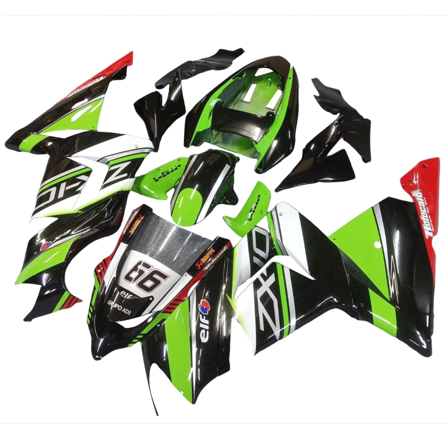 Amotopart Kawasaki 2004-2005 ZX10R White Black Green Green Fearing Kit