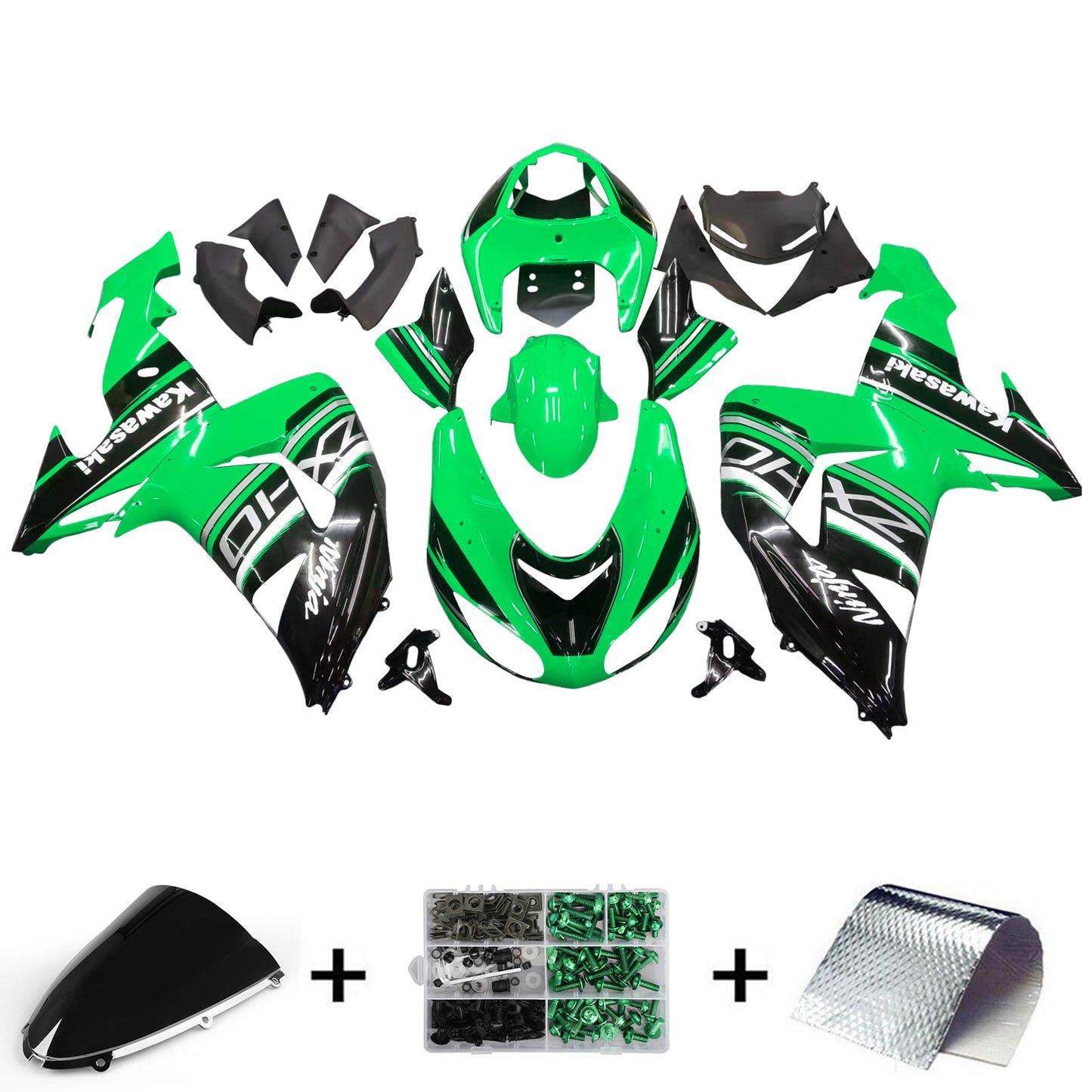 Amotopart Kawasaki ZX10R 2006-2007 Green Black Fearing Kit