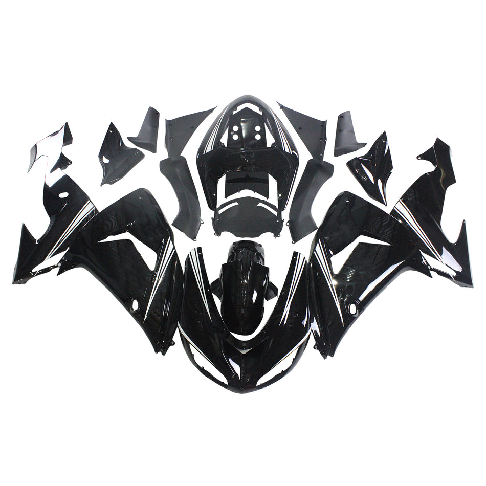 Amotopart Kawasaki ZX10R 2006-2007 Glossy Black mit Ninja-Logoverkaufskit