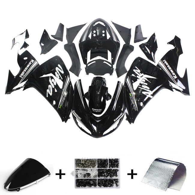 Kit de vente Amotopart Kawasaki ZX10R 2006-2007 Noir brillant avec logo Ninja