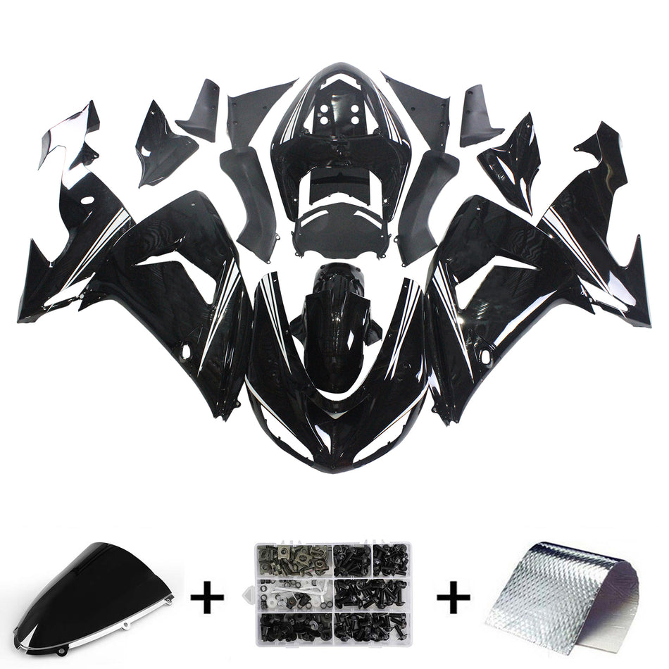 Amotopart Kawasaki ZX10R 2006-2007 Glossy Black mit Ninja-Logoverkaufskit