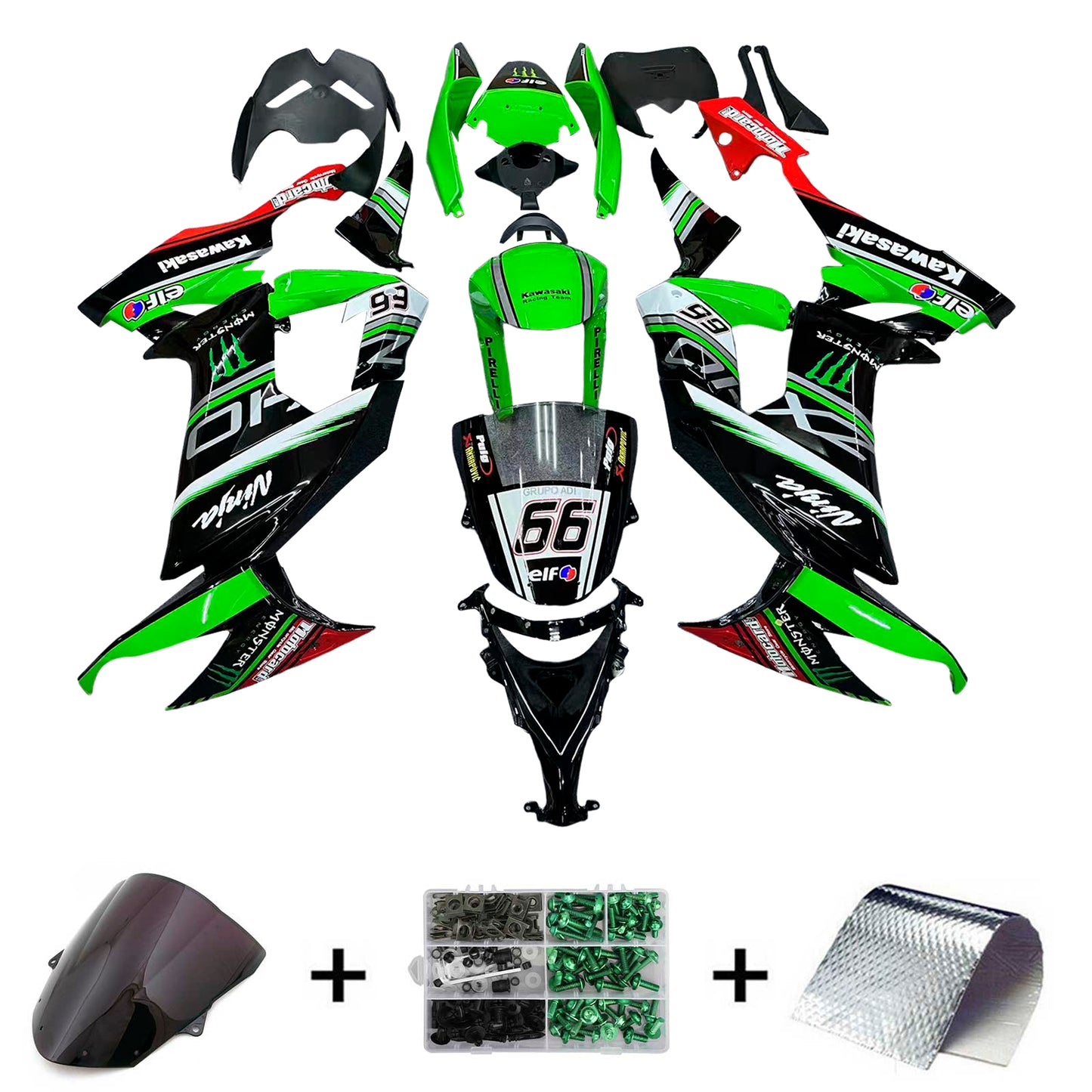 Amotopart Verkleidungsset für Kawasaki ZX10R 2008–2010, Karosserie, Kunststoff, ABS