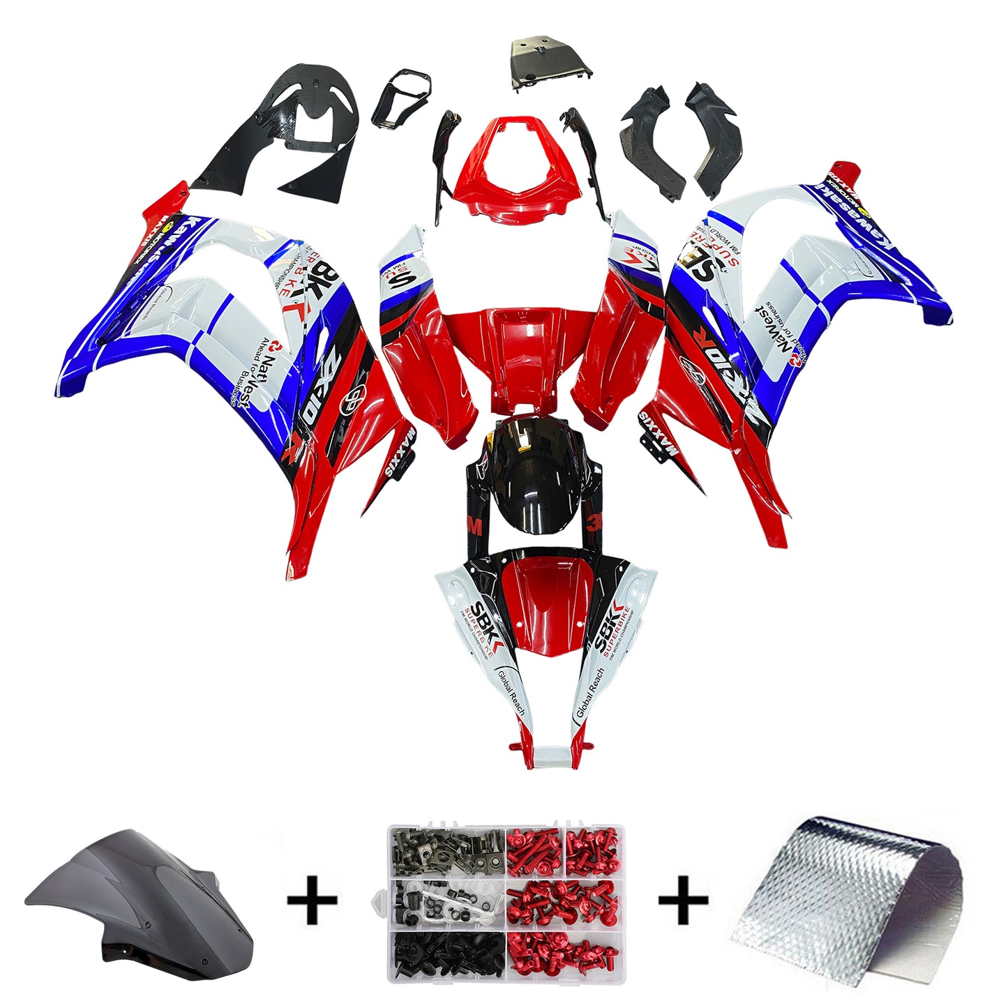 Amotopart 2011-2015 Kawasaki ZX10R Kit de carénage bleu et rouge