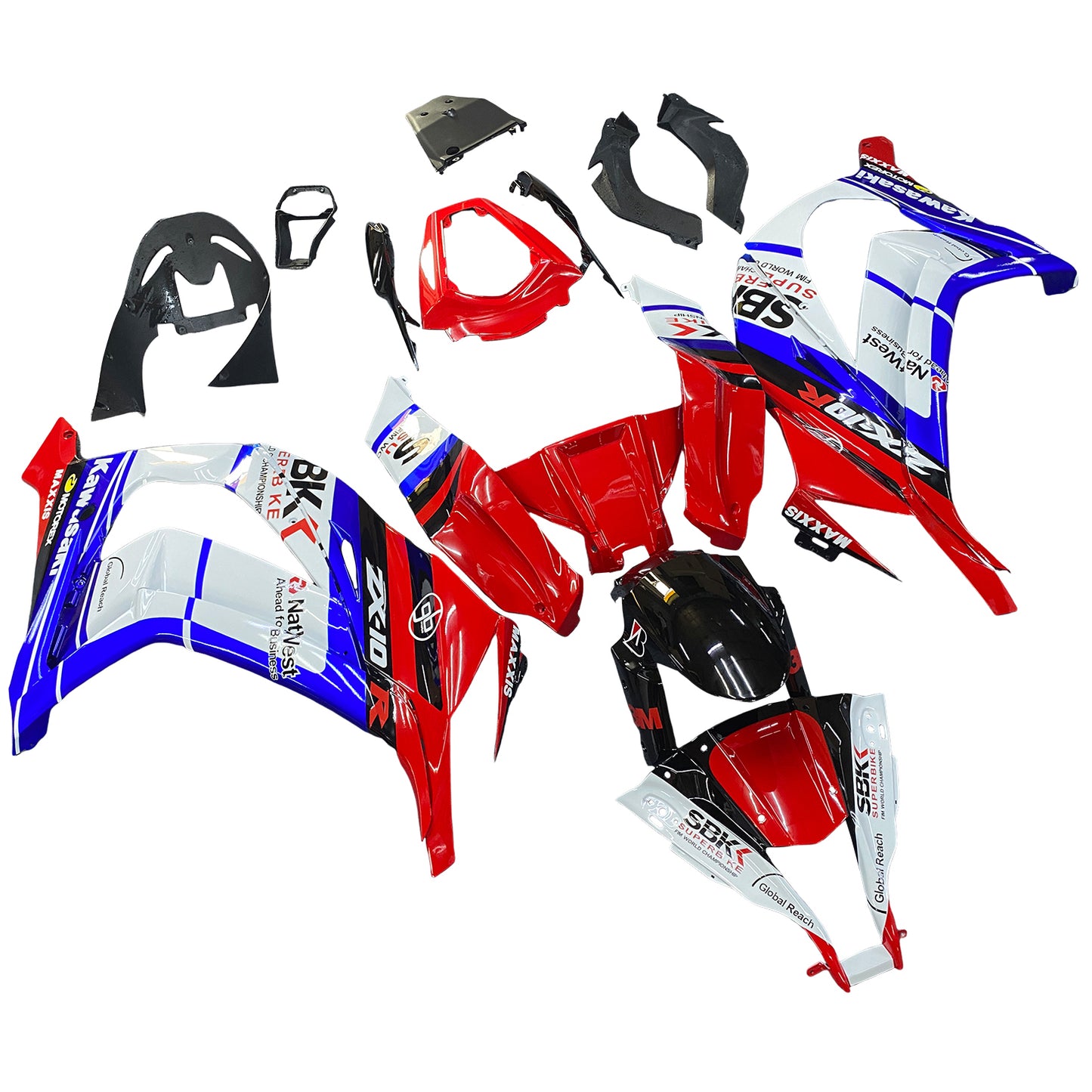 Amotopart 2011-2015 Kawasaki ZX10R Kit de carénage bleu et rouge