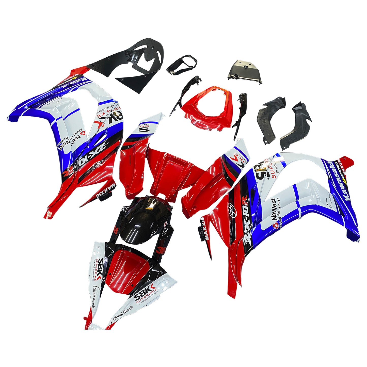 Amotopart 2011-2015 Kawasaki ZX10R Kit de carénage bleu et rouge