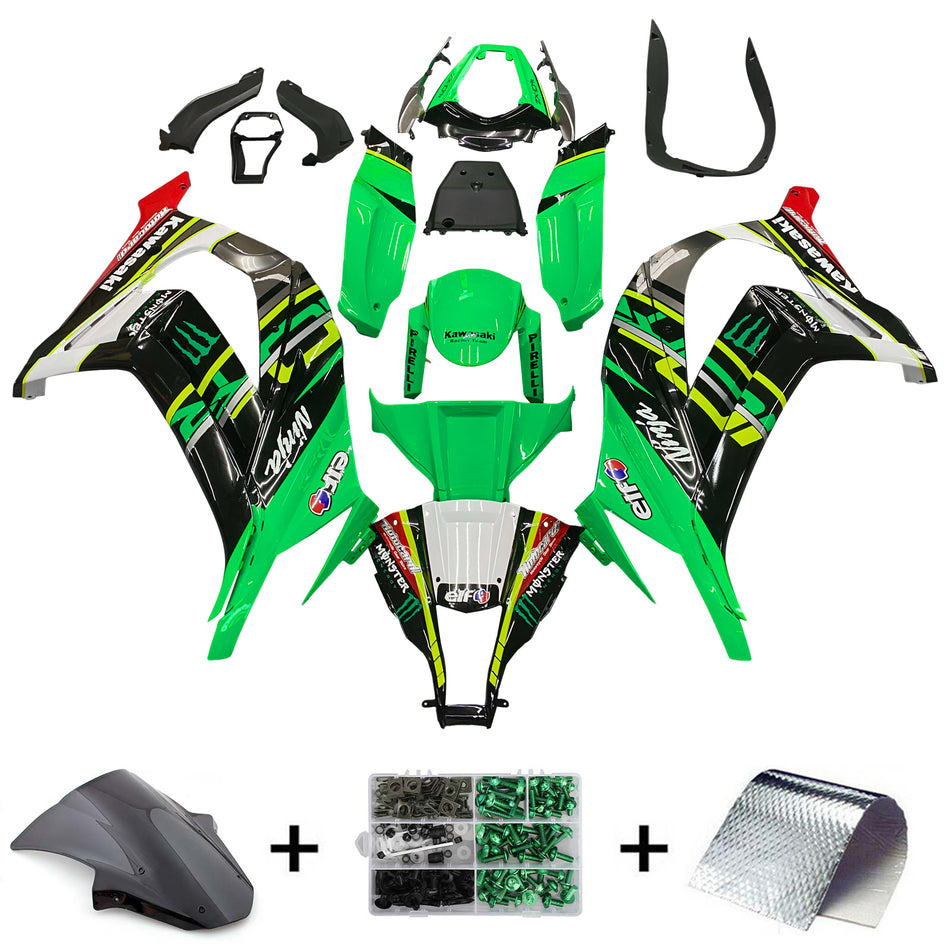 Amotopart Kawasaki ZX10R 2011-2015 Kit de carénage Noir Vert Blanc