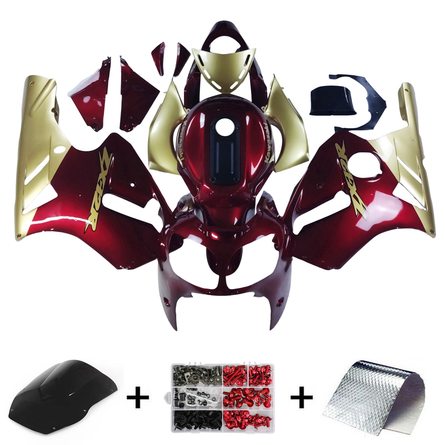 Amotopart Kawasaki 2000-2001 ZX12R Red Golden Fearing Kit