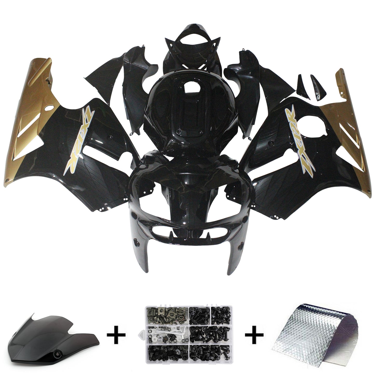 Amotopart 2002-2005 Kawasaki ZX12R Verkleidung G-Black & Gold Kit