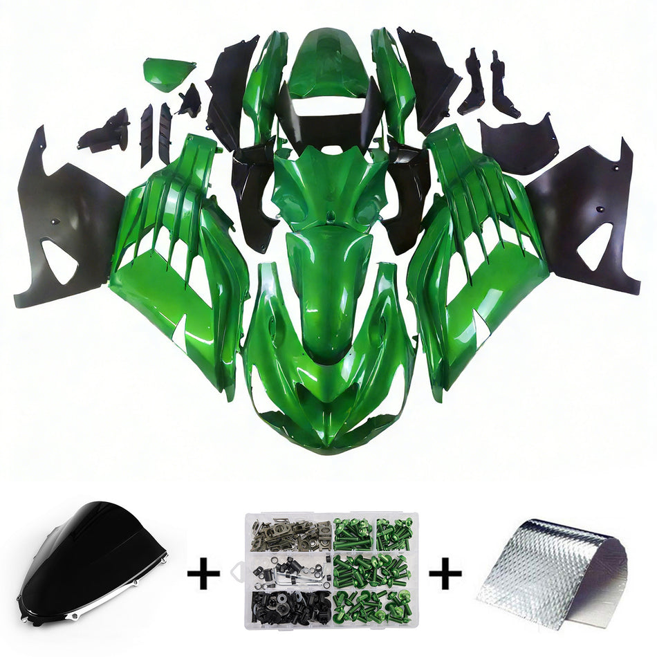 Amotopart Kawasaki ZX14R ZZR1400 2012-2022 Green mit Sliver Logos Abzugskit