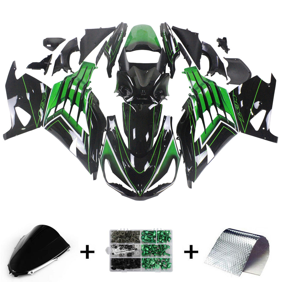 Amotopart Kawasaki 2012-2021 ZX14R Noir avec kit de peur verte