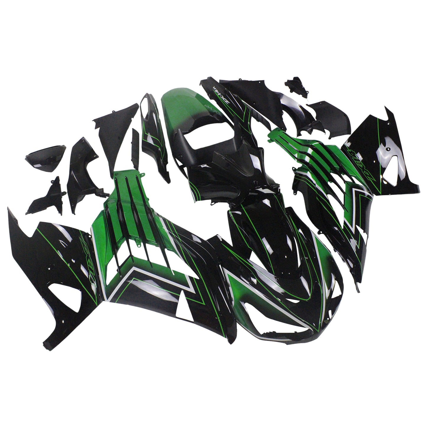 Amotopart Kawasaki ZX14R ZZR1400 2012-2022 Schwarz mit Green Fearing Kit