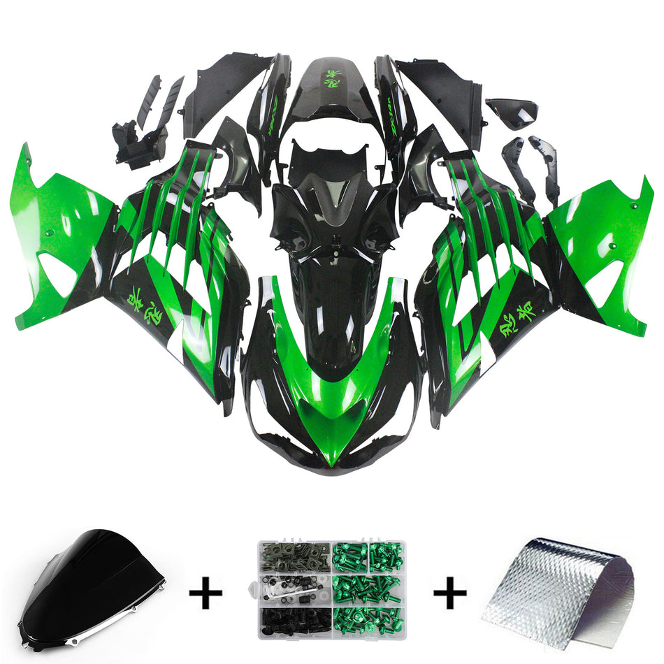 Amotopart Kawasaki ZX14R ZZR1400 2012-2022 Green Black Fearing Kit