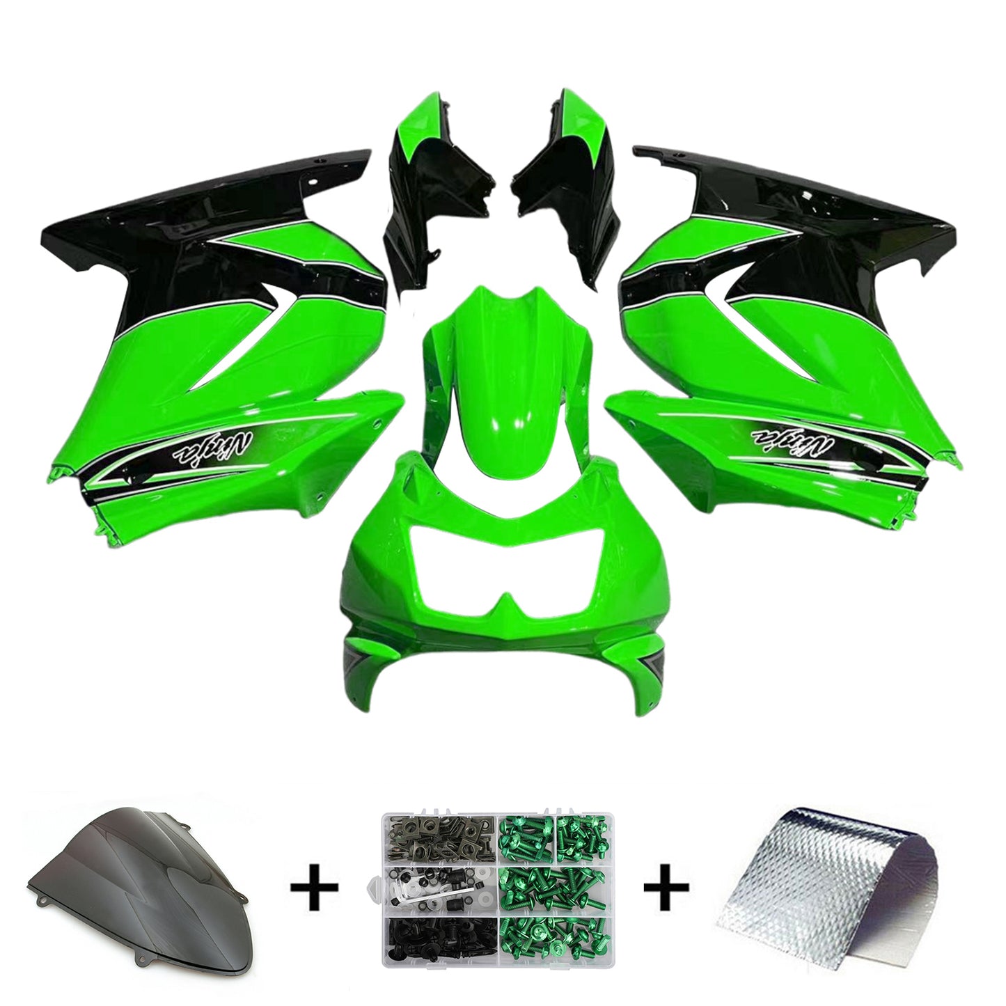 Amotopart 2008-2010 Kawasaki ZX250 Verkleidung Green & Black Kit