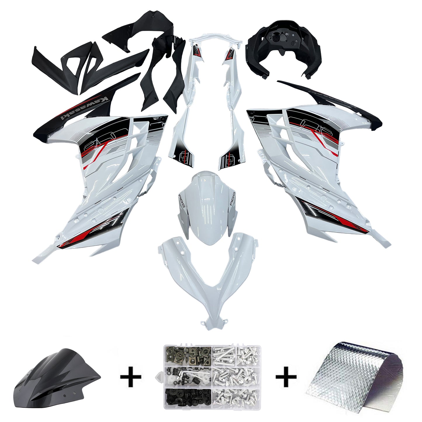 Amotopart 2013-2017 Kawasaki EX300R Verkleidung White & Black Kit