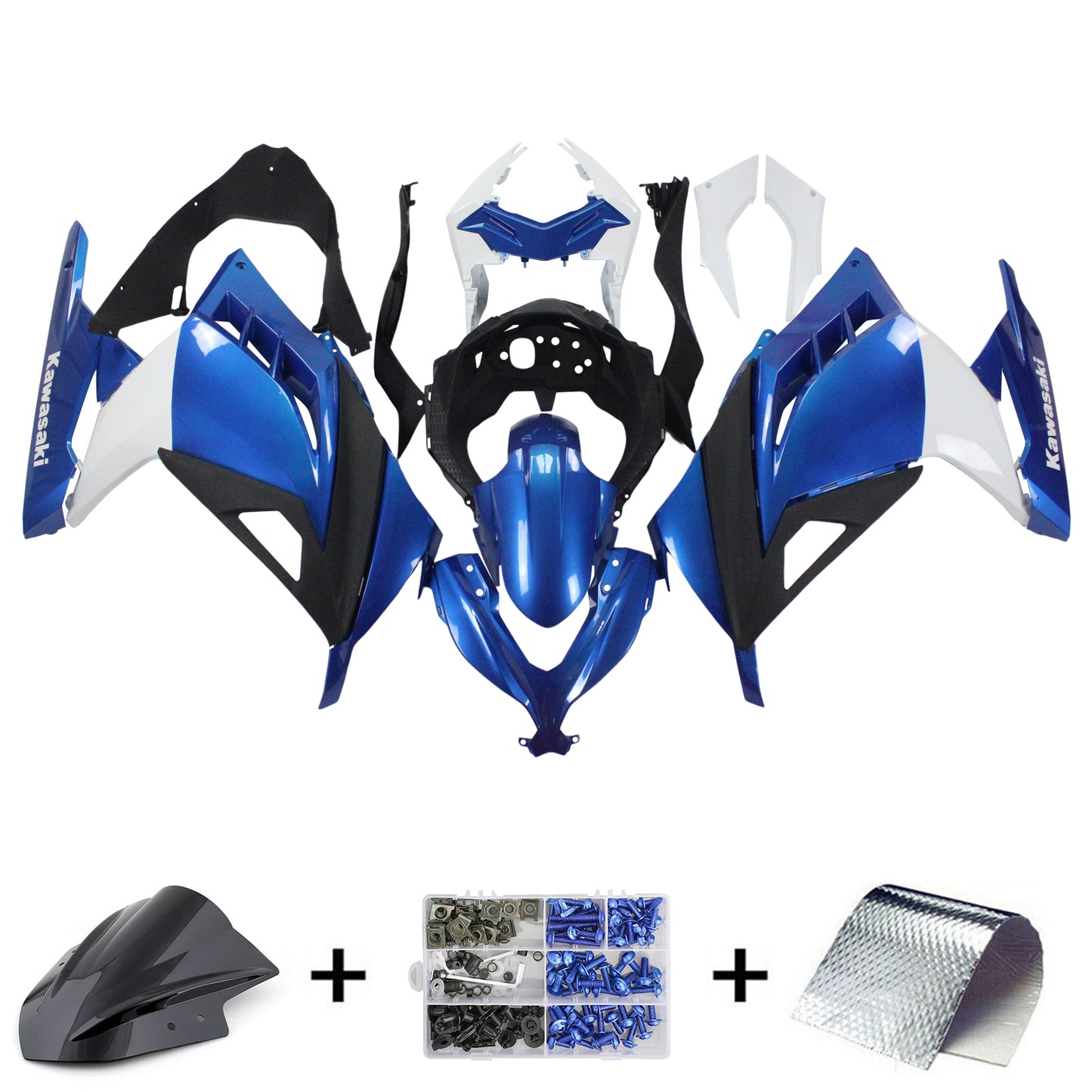 Amotopart Kawasaki 2013-2017 EX300/Ninja300 Blue White Fearing Kit