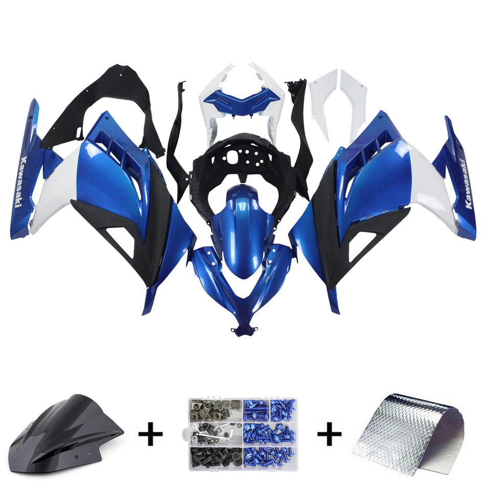Kit de peur Amotopart Kawasaki 2013-2017 EX300/Ninja300 Bleu Blanc