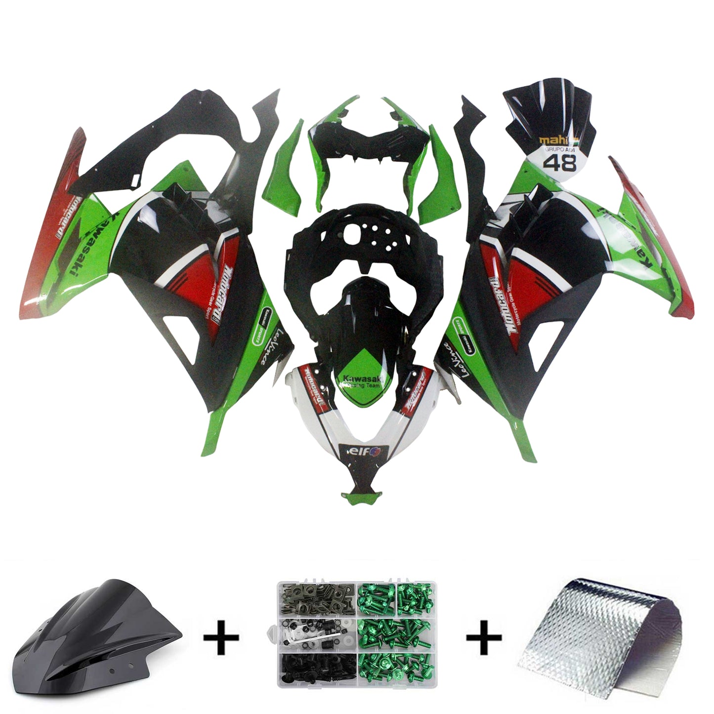 Amotopart Kawasaki 2013-2017 EX300/Ninja300 Black Green Red Fearing Kit