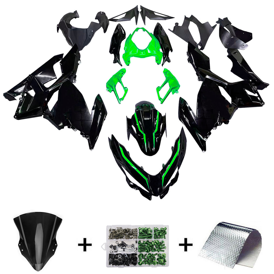 Amotopart 2018-2020 Kawasaki Ex400/Ninja400 Verkleidung Black & Green Kit