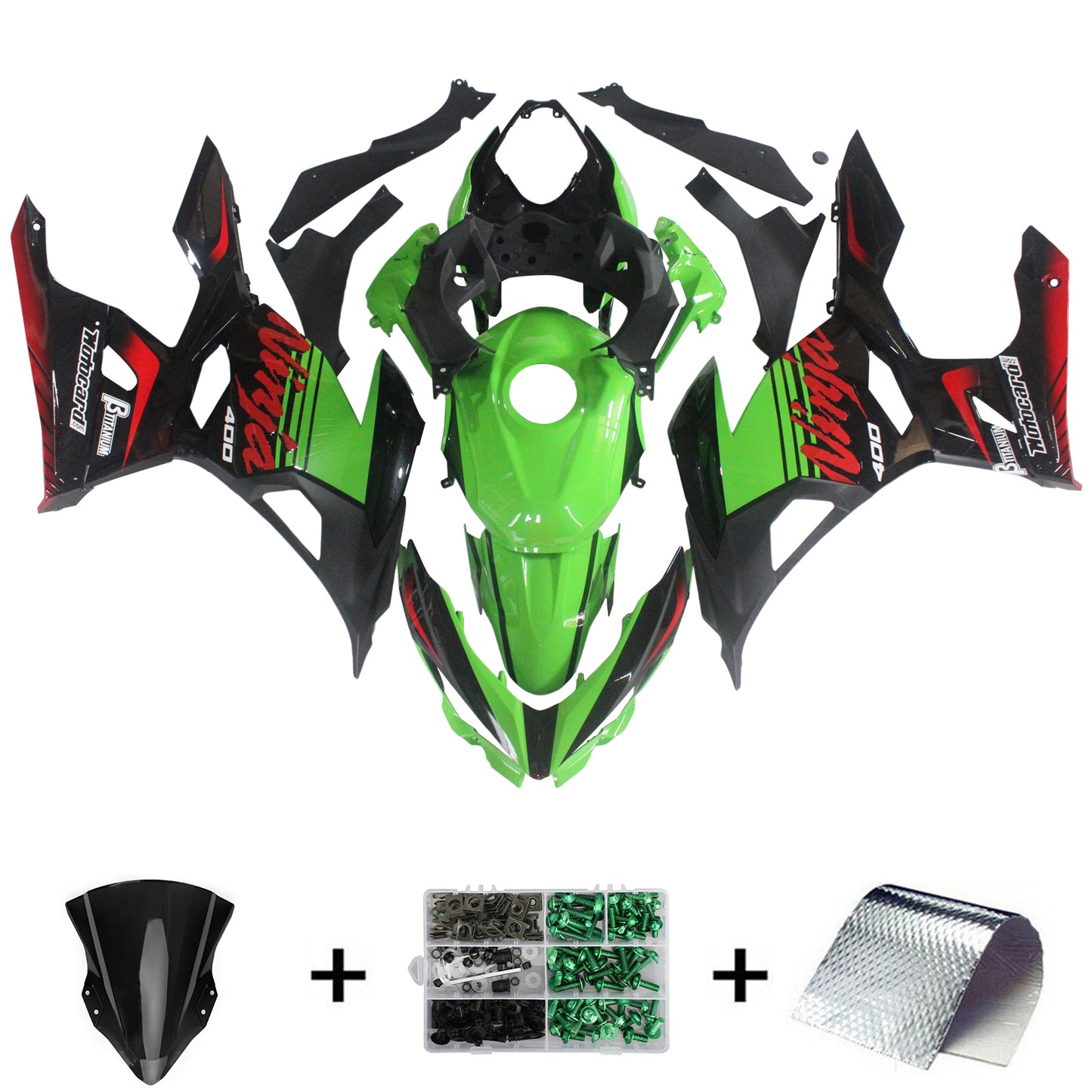 Amotopart Kawasaki EX400/Ninja400 2018-2020 Green Black Fearing Kit