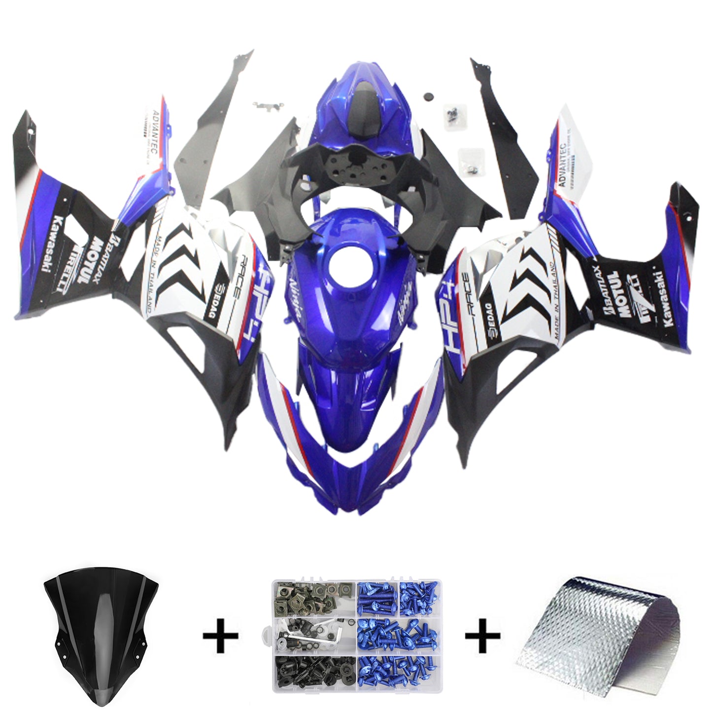 Amotopart Kawasaki EX400/Ninja400 2018-2020 Glossy Blue White Fairing Kit